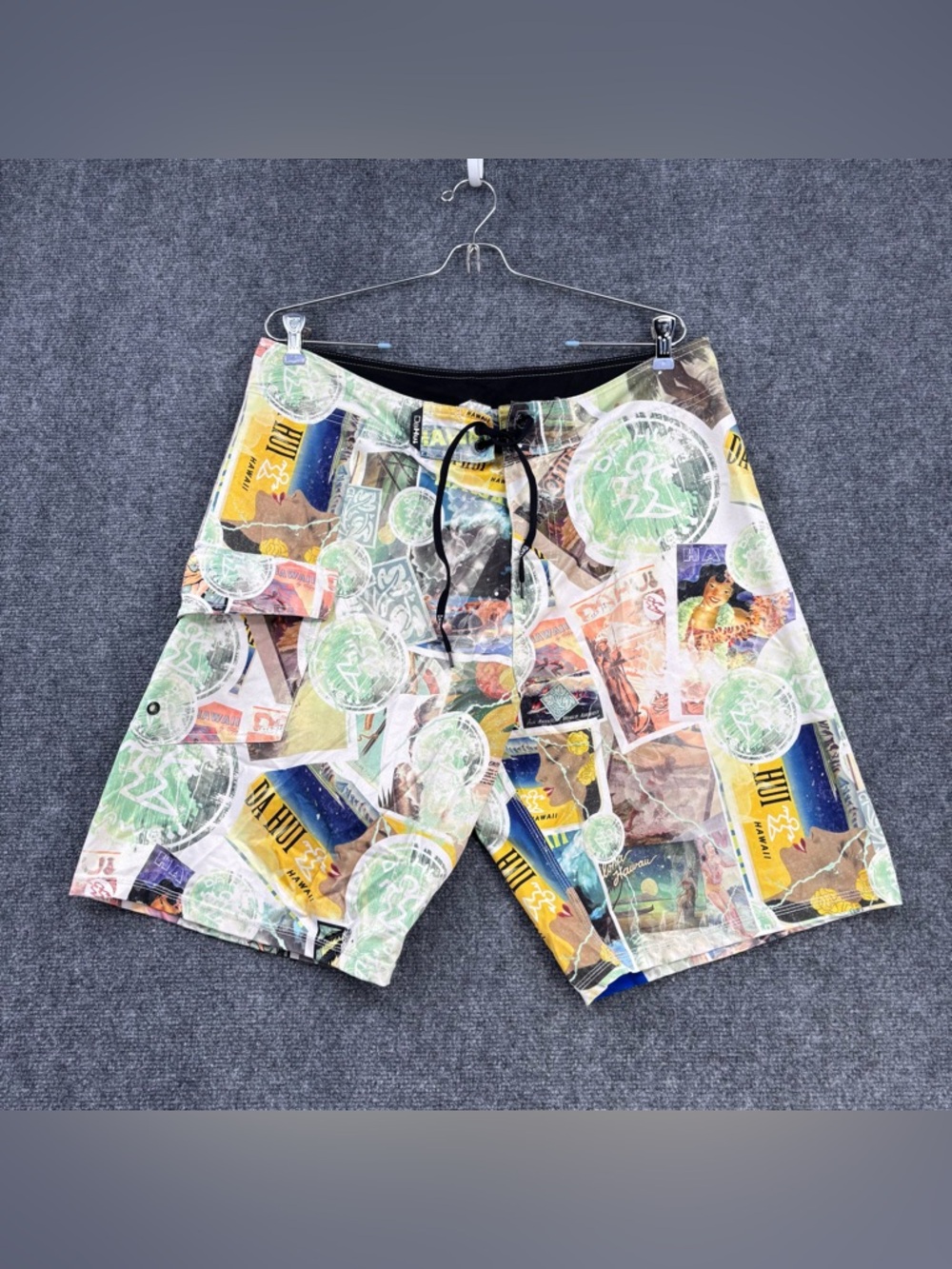 Da Hui Hawaiian Board Shorts Swim Trunks Men’s 34 Graphic Aloha Print 10” Inseam